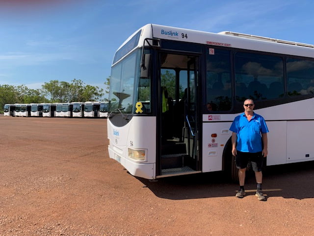 Trevor Murdie starting his afternoon school run at Buslink’s Humpty Doo depot.